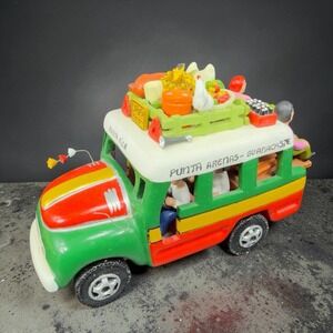 Costa Rica Folk Art Pottery Bus Figurine Hand Made Decorative Painted Decor VTG
